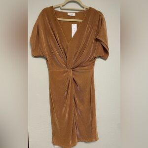 Gold Pleated Twist Knot Dress